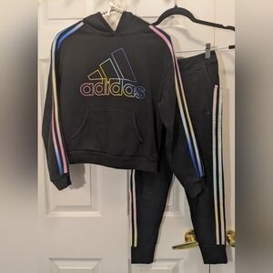 ADIDAS Girls 2 Piece Outfit, Size Youth M (10-12) Black & Multi Color, EUC.
